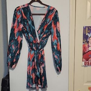 NWOT. SHEIN Long Sleeve Dress with Blue and Pink Abstract Print